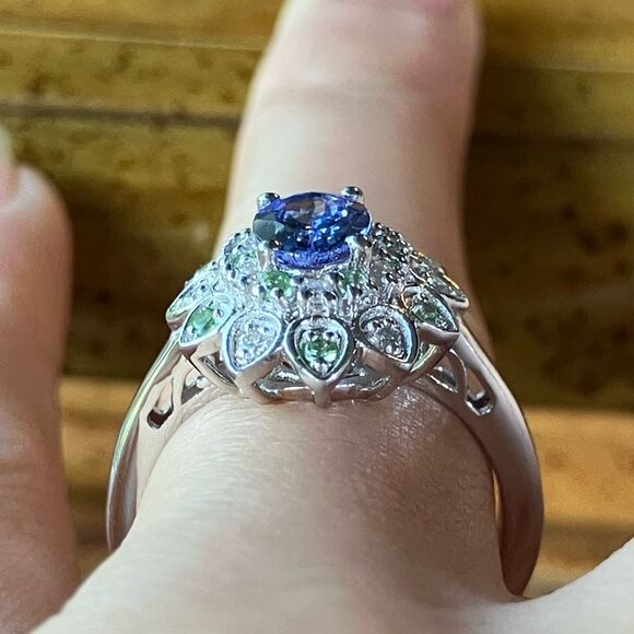 Natural Tanzanite Tsavorite Garnet Sterling Silver Ring Size 7 - Picture 2 of 9